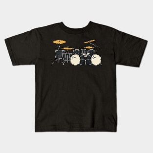 Pixel Black Double Bass Drums Kids T-Shirt